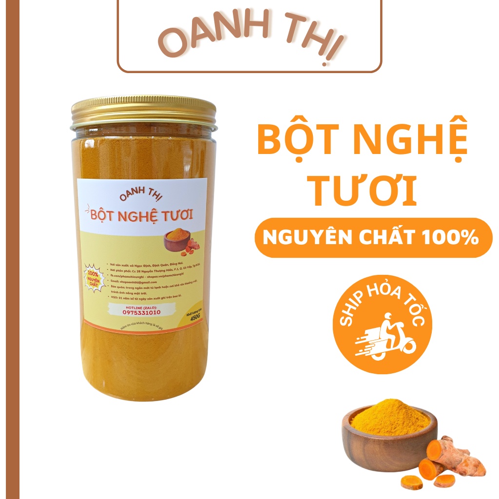 BỘT NGHỆ TƯƠI nguyên chất 100% hàm lượng curcumin cao - OANH THỊ - Đồng Nai - Hũ nhựa