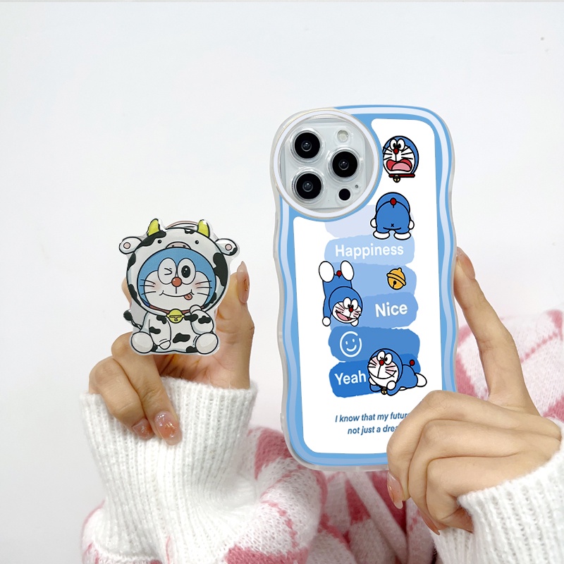 VIVO Y50 Y30 Y30i Y21 Y21S Y21A Y33S Y33T Y31 Y51 Y51A Y53S Y20 Y20i Y20S G Y12S Y12A Y22 Y22S Y53 2021 2020 Cho Ốp lưng điện thoại In Hình Cartoon Doraemon Cat Wave Bracket