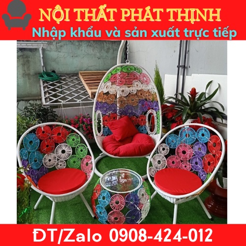 Bộ bàn ghế xích đu sân vườn , ban công giả mây