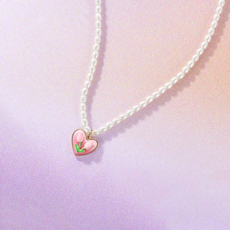 Vòng cổ Mặt Hoa Tulip Đính Ngọc Trai Thanh Lịch Cho Nữ