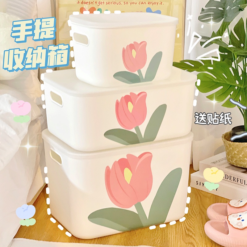 Hộp Đựng Quần Áo Có Nắp Chống Bụi In Hình Hoa Tulip Dễ Thương