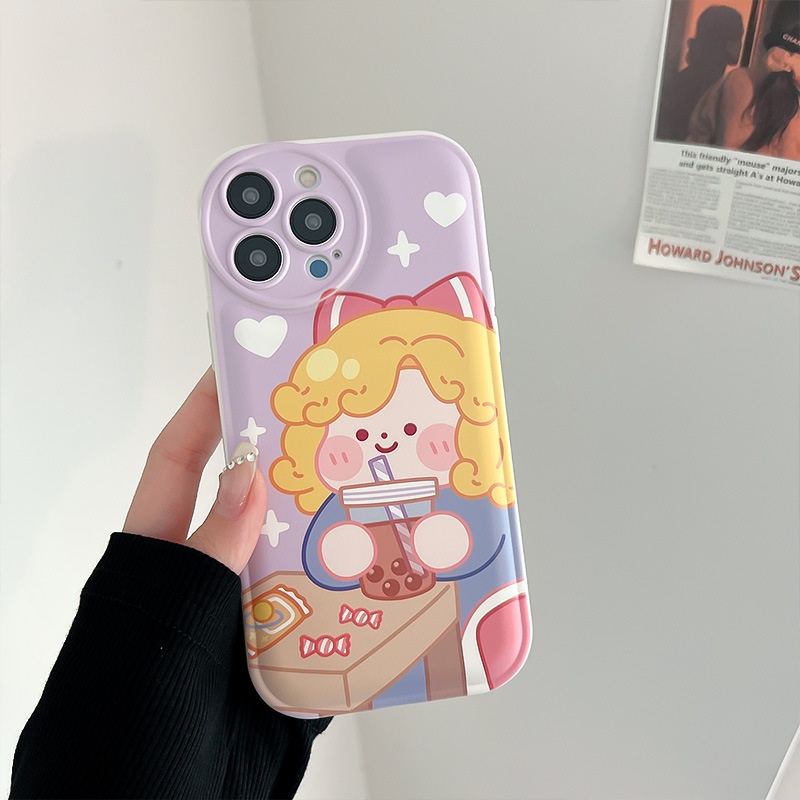 Ốp Điện Thoại Hình Cô Gái Tóc Xoăn Có Đệm Khí Cho iphone678plus / xsmax / xr / 13mini / 14plus 11 / 12pro