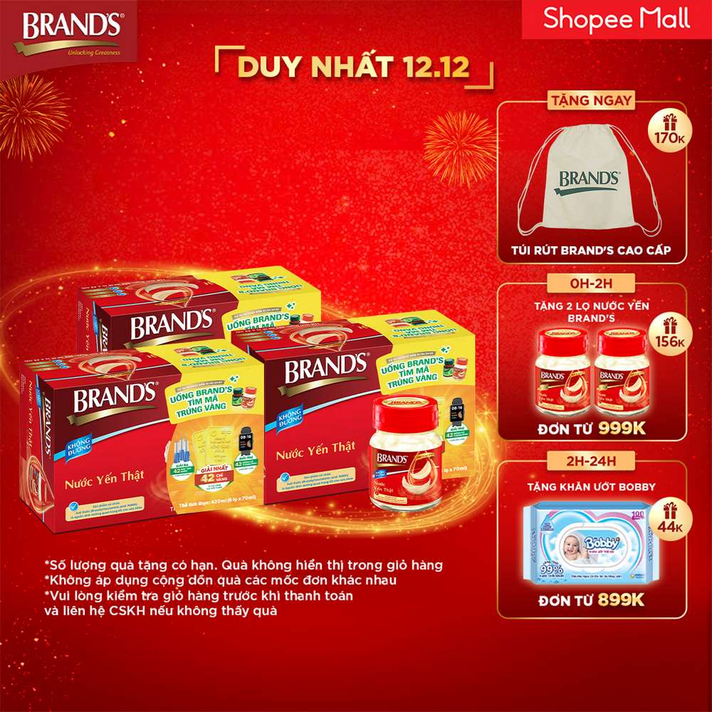 Combo 3 Nước yến thật BRAND'S Không Đường (70 ml x 6 lọ)