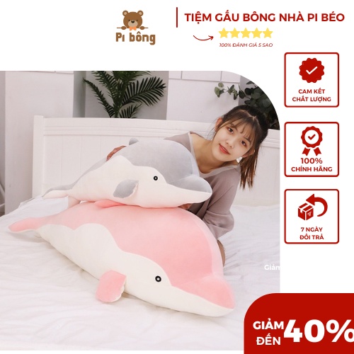 Thú nhồi bông cá heo Pi Bông hai màu (xanh/ hồng) dễ thương làm gối ôm, quà tặng cho bé siêu mềm mịn