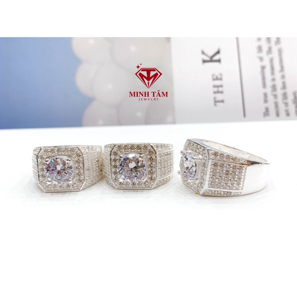 Nhẫn bạc nam full nửa hàng đá ổ 6 ly chất liệu bạc ta Minh Tâm Jewelry