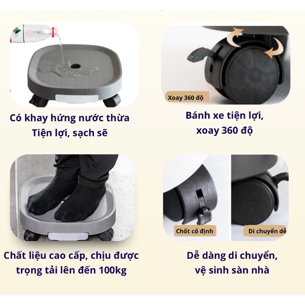 Đế chậu cây -Đế Kê Chậu cây Có Bánh Xe và khay hứng nước thông minh