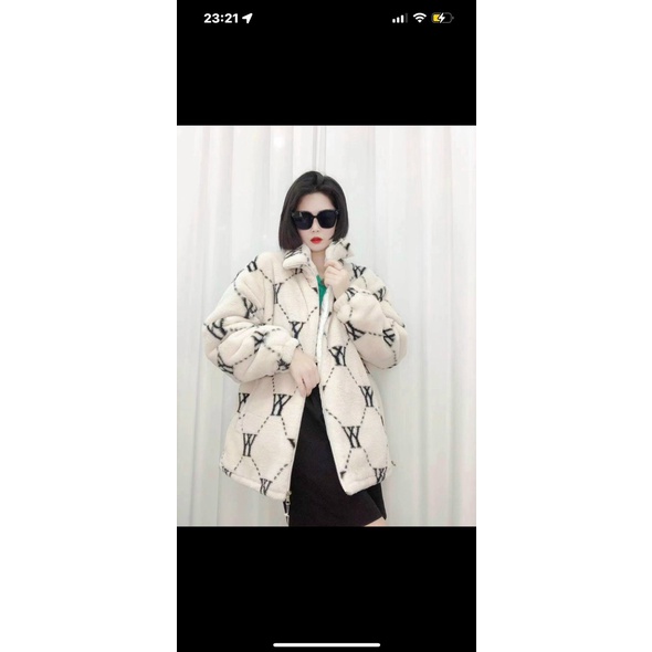 Áo khoác lông cổ cao họa tiết hình YY và DD Form Rộng Unisex - Áo khoác mùa đông oversize Có Khoá Kéo