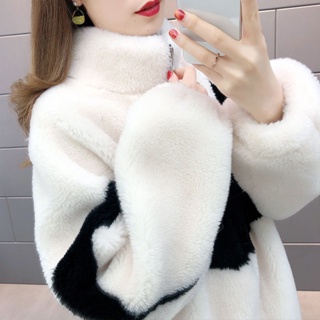Áo khoác lông cừu nữ cổ cao 2022 mới phong cách Hàn Quốc mùa đông rộng rãi hợp thời trang quynh.anh.1992