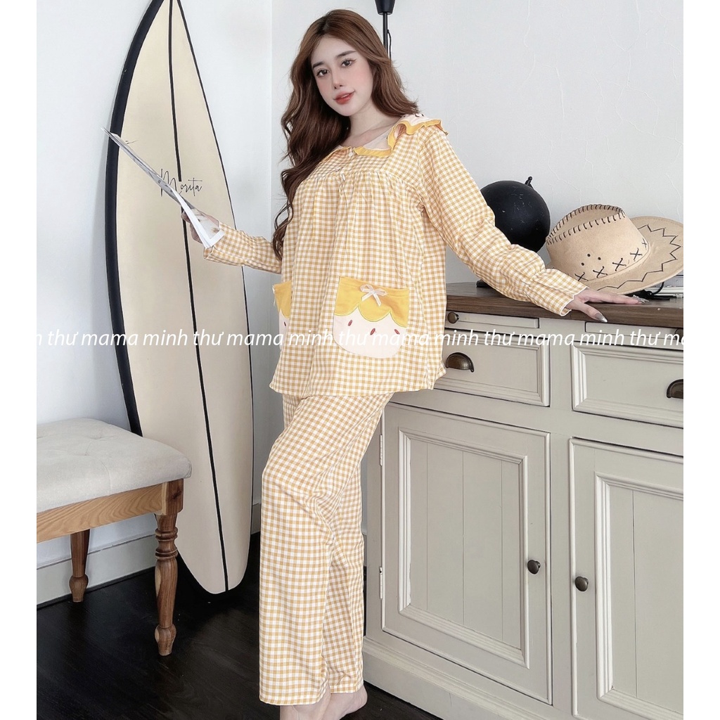 Bộ bầu - bộ sau sinh - cho con bú - 2 chức năng - chất liệu ktee lanh ( Túi Thêu Qủa Dâu WEET-Dài )