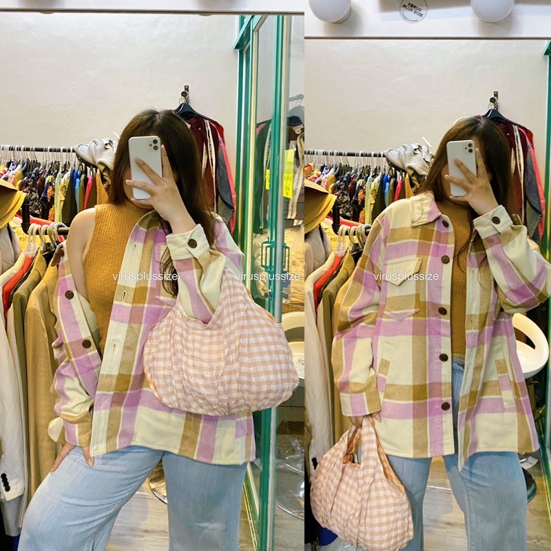 Áo khoác dạ g*p xuất xịn bigsize caro hồng cute