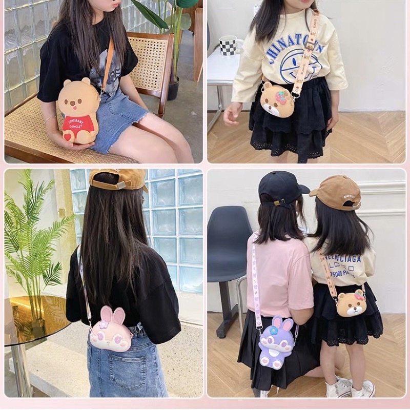 Trẻ Em Silicone Tiền, Túi Hoạt Hình Dễ Thương Thỏ Xingdelu Một Vai Bé Trai Và Bé Gái Sứ Giả Lưu Trữ Túi Đa Năng