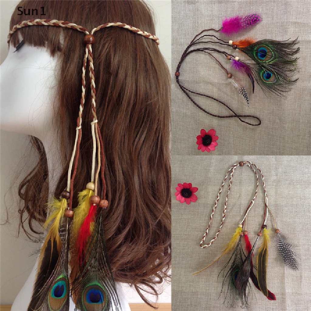 Sun1 > Băng Đô Bện Tóc Đính Lông Công Phong Cách Bohemian Dành Cho Nữ