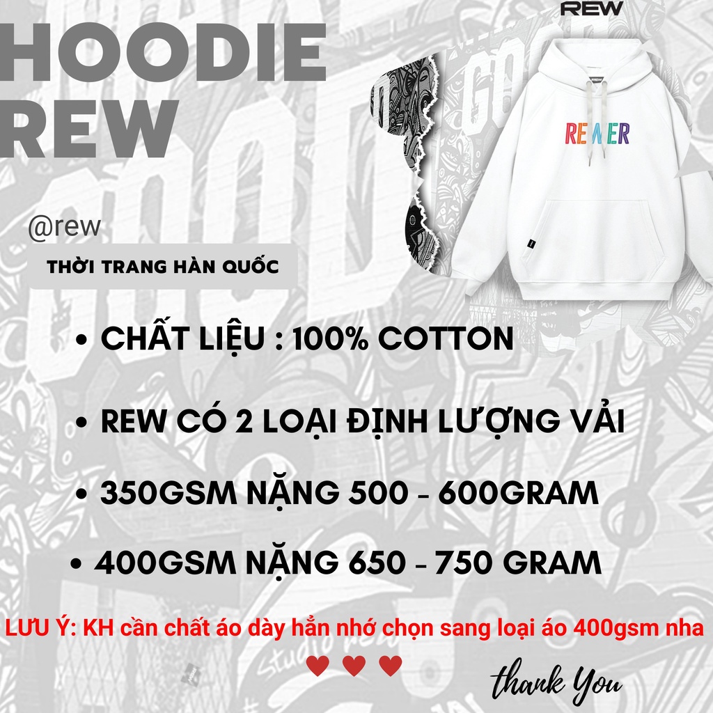 Áo Hoodie REW Nam Nữ trơn form rộng Unisex mẫu REW SÓNG HD14