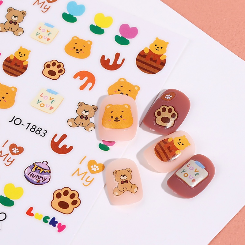 Miếng Dán Trang Trí Móng Tay 3D Hình Gấu / Thỏ / Hoa / Trái Cây Dễ Thương DIY