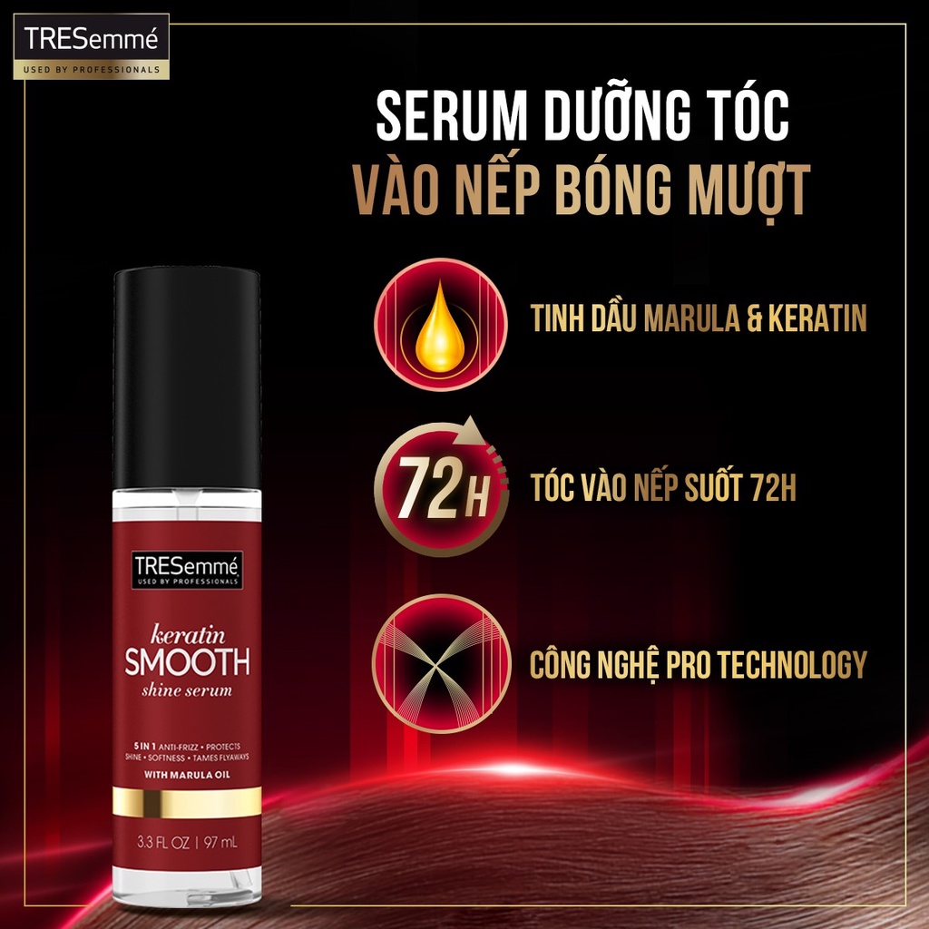 Combo Gội 850g, Serum 97ml TRESemmé Keratin Smooth Với Công Thức Hydrolyzed Keratin Vào Nếp Suôn Mượt