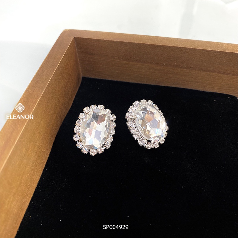 Bông tai nữ chuôi bạc 925 Eleanor Accessories hình oval viền đính đá sang chảnh phụ kiên trang sức 4929