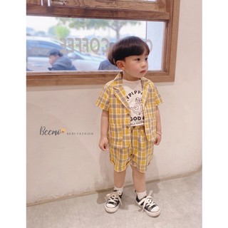 [Beemo forkids]_Bộ vest thô caro cộc cho bé 9 đến 23kg