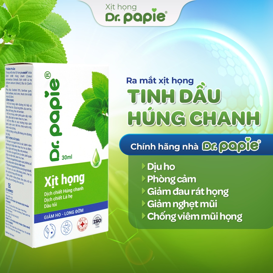 Xịt Họng Dr.Papie Dịch Chiết Húng Chanh Hỗ Trợ Giảm Ho, Tăng Sức Đề Kháng Đường Hô Hấp 30ml