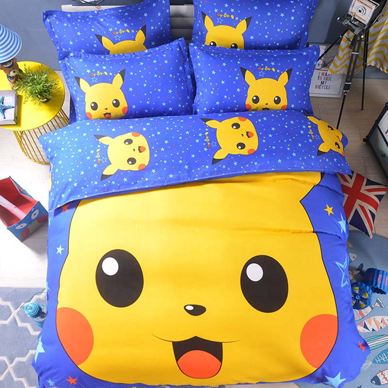 Bộ Chăn Ga Và Vỏ Gối 4 Sản Phẩm Họa Tiết Pikachu Xinh Xắn