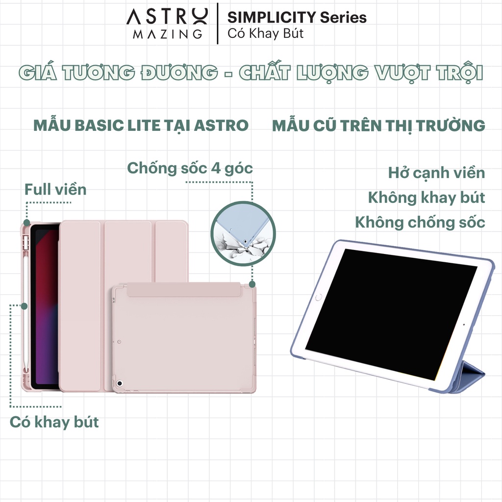 [Cho Pro 12.9] Cover bao da AstroMazing Basic màu Pastel có khay bút chống ố chống bẩn cho iPad Pro 12.9