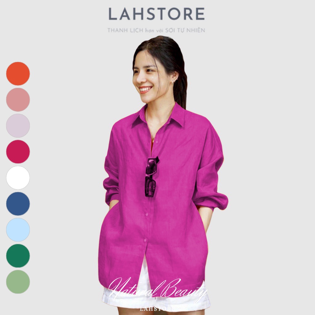 Áo Sơ Mi Nữ Linen Form Rộng Tay Dài Lahstore Thiết Kế Basic Đa Dụng Nhiều Màu