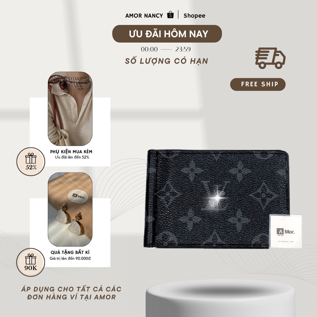 Ví nữ nhỏ gọn kẹp tiền 8 x 12cm, Ví cầm tay nữ AMOR NANCY, Bóp nam đựng thẻ 6 ngăn [04d]