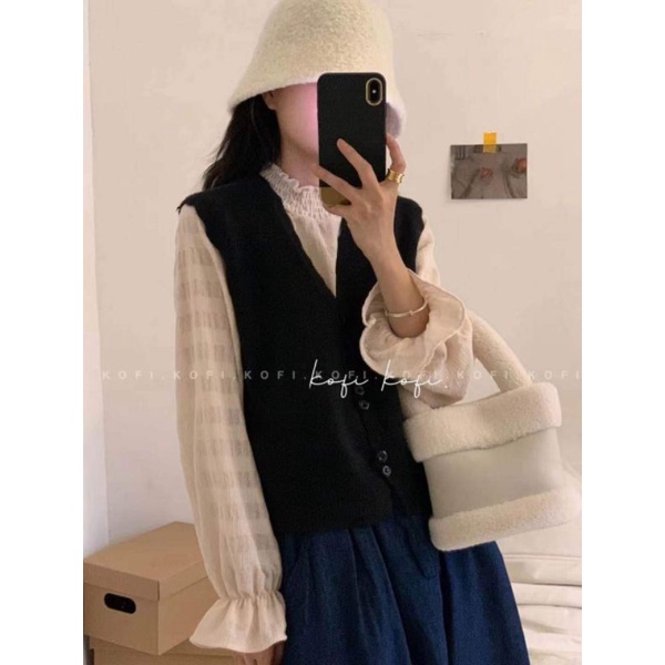 Sét áo sơmi cổ chun + áo gile len hàng QCL1