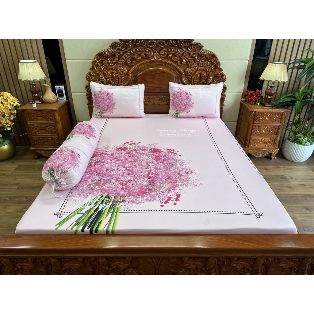 Bộ ga gối thun mát lạnh 5D cao cấp mẫu hoa tú cầu có 2 màu