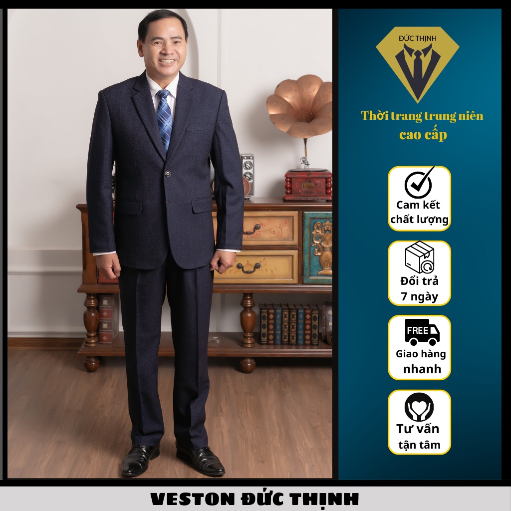 Bộ vest nam comple trung niên, trung tuổi cao cấp chất liệu vải tuysi cao cấp Đức Thịnh