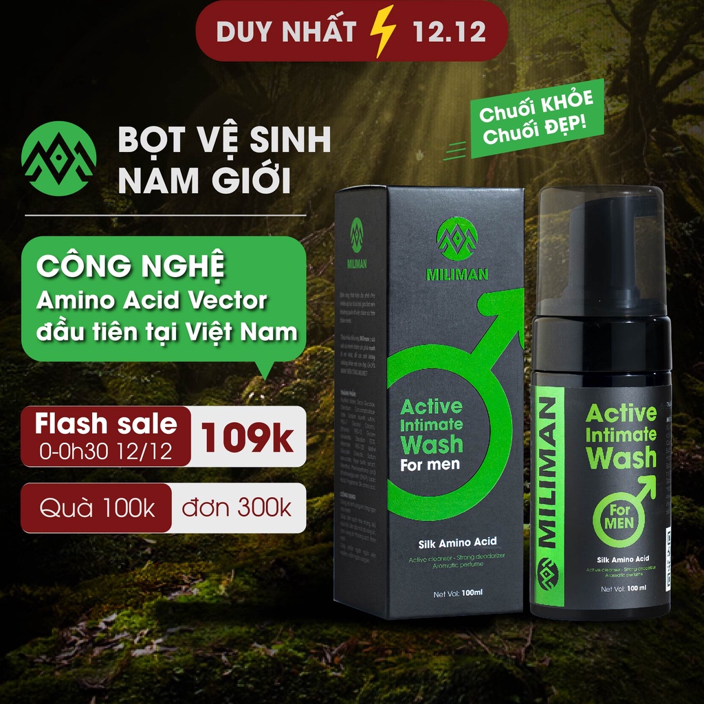 Bọt Vệ Sinh Nam Giới MILIMAN Dung Dịch Vệ Sinh Nam Giới Kháng Khuẩn Khử Mùi, Dưỡng Chuối Khỏe Đẹp 100ML