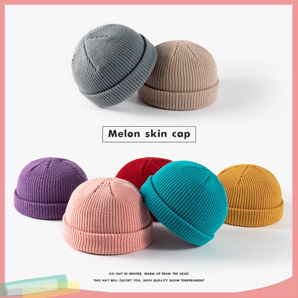 Mũ beanie dày màu trơn giữ ấm cho nam và nữ