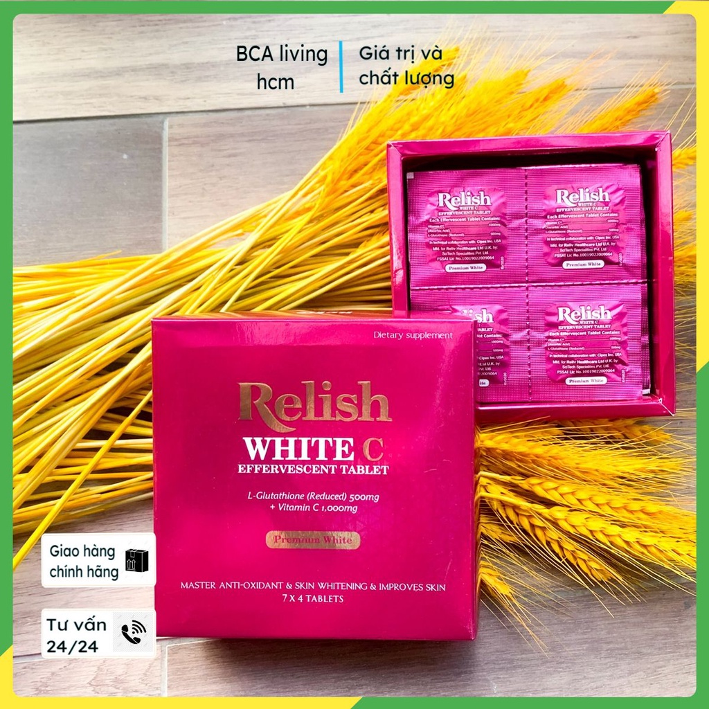 Viên uống trắng da dạng sủi Relish White C mờ thâm giảm sạm nám trung hòa gốc tự do