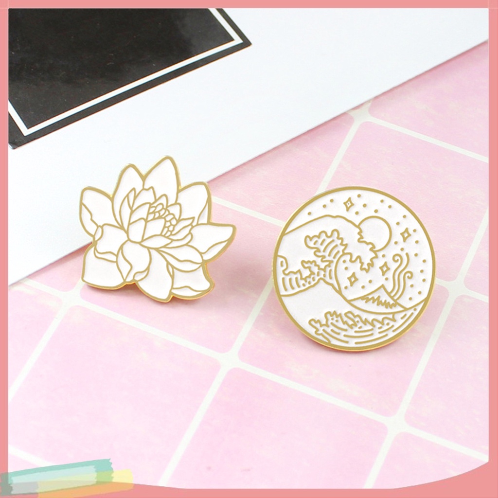 Trâm cài áo/balo hình hoa sen tráng men vintage cho nam/nữ