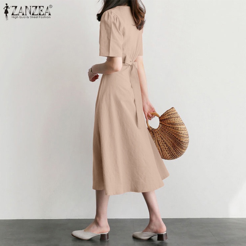 Đầm chữ A ZANZEA tay ngắn phối thắt lưng phong cách đường phố đơn giản