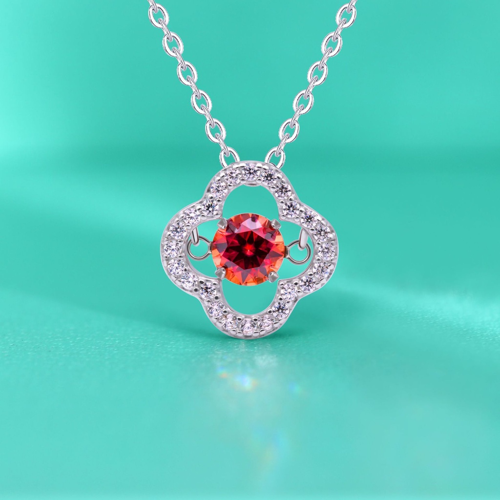 Kim Cương Nhân Tạo Moissanite (5mm) Bông tai nữ S925 bạc 0,5 carat đá Mosant màu đỏ có thể vượt qua bút kim cương có giấy chứng nhận nhận dạng may mắn mặt dây chuyền cỏ bốn lá may mắn
