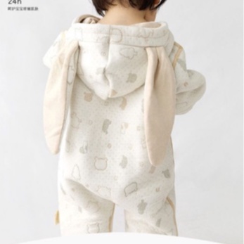 Babyfair. Bộ body cho bé sơ sinh 0-2 tuổi trần bông mũ tai thỏ cotton tự nhiên không chất tẩy nhuộm cho bé gái bé trai mùa đông