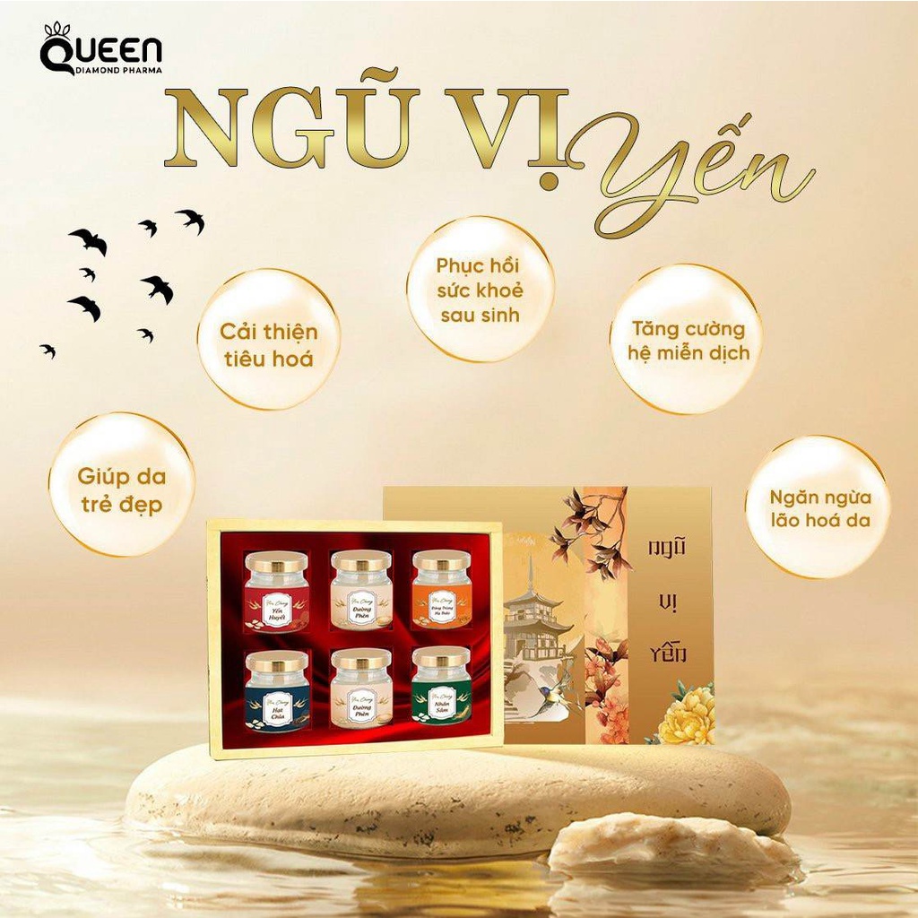 Yến Chưng Sẵn Mix Đủ Vị Chính Hãng QUEEN DIAMOND PHARMA Kèm Thẻ Bảo Hành