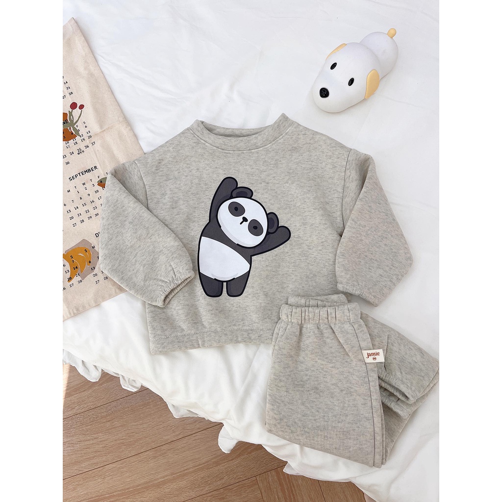 Bộ quần áo nỉ lót bông dài tay bo gấu siêu ấm dày dặn in hình decal không rạn cho bé 9-26kg