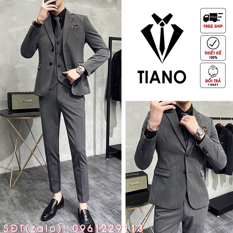 Bộ vest nam 2 khuy màu xám tối kiểu dáng hàn quốc, Bộ suit nam chất vải sịn, form ôm đẹp, quần chỉnh cạp, đủ size