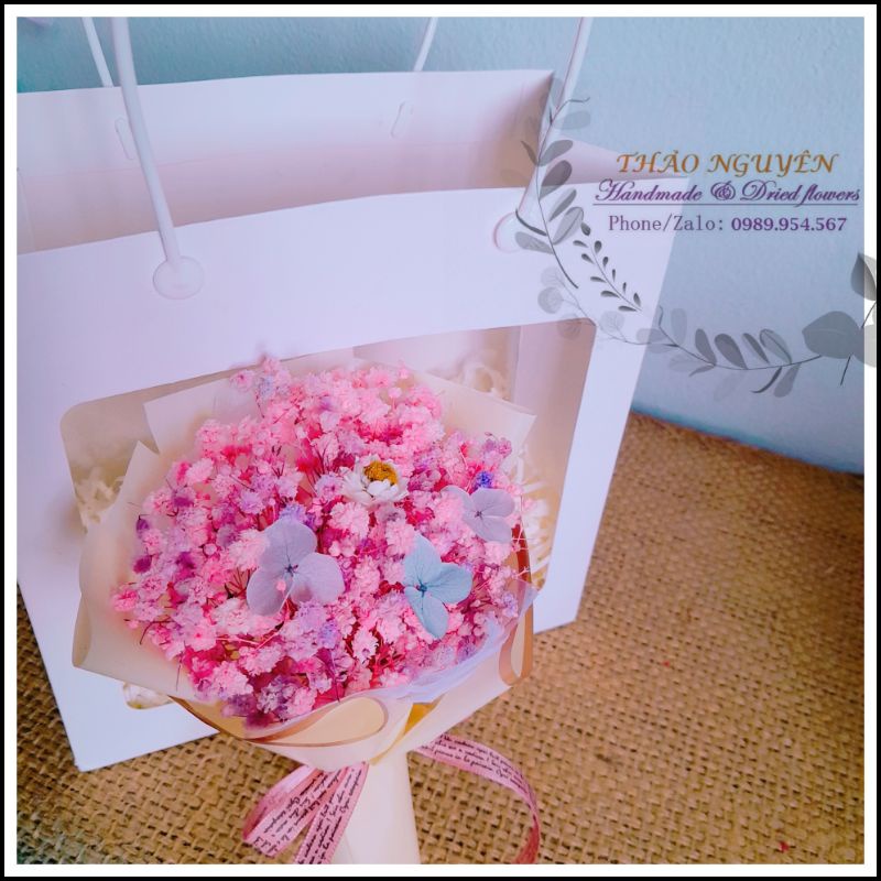 Bó hoa mini baby tím hồng xinh xắn làm quà tặng, trang trí set quà tặng, trang trí không gian...