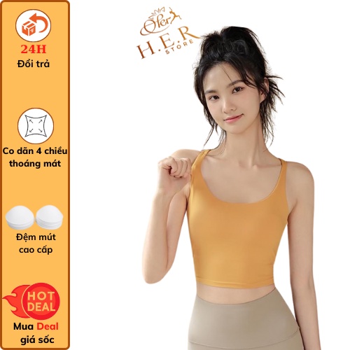 Áo bra tập yoga gym aerobic zumba thiết kế dây chéo lưng có kèm đệm mút thấm hút mồ hôi co dãn 4 chiều BR301