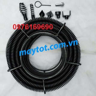 Dây thông tắc cống, bồn cầu, bồn rửa dùng cho máy khoan dây lò xo phi 16 + 6 đầu thông + 1 đầu kết) nối