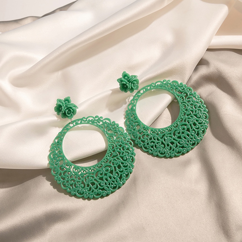 Cửa Hàng Cổ Tích| 1 Đôi Bông Tai Hình Tròn Rỗng Mặt Hoa Thời Trang Dành Cho Nữ