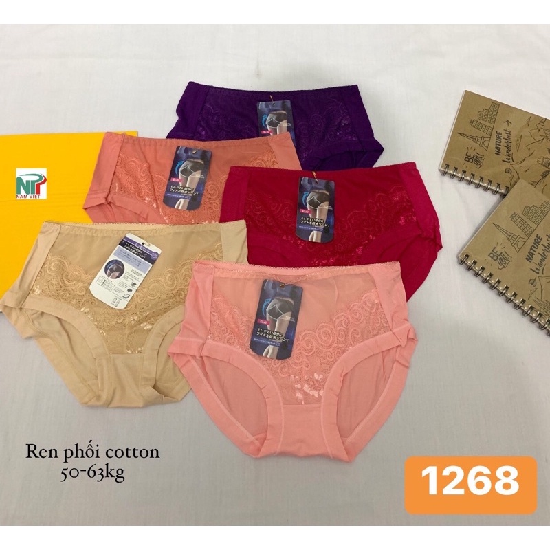 COMBO 10 QUẦN LÓT COTTON LỤA PHỐI REN 1268