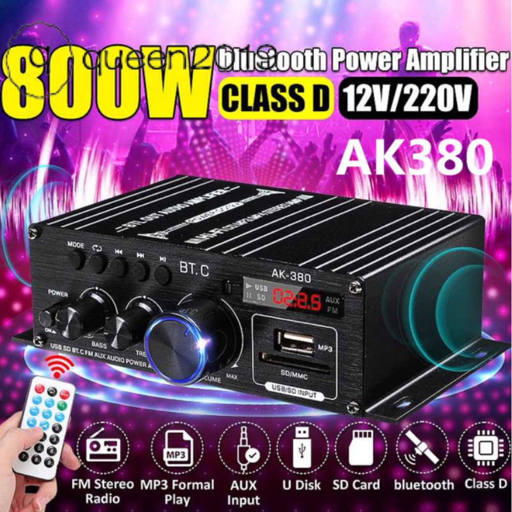 Bộ Khuếch Đại Công Suất Ak380 800W Bộ Khuếch Đại Âm Thanh Karaoke Tại Nhà Bộ Khuếch Đại Class D Tương Thích Bluetooth 2 Kênh Đầu Vào Usb/Sd Aux Bộ Thu Tương Thích Bluetooth Queen2019