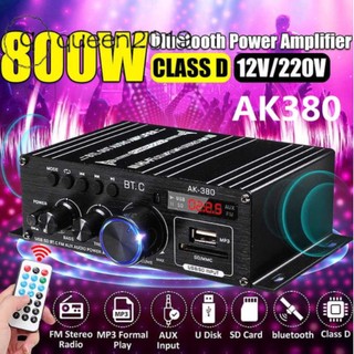 Bộ khuếch đại công suất ak380 800w bộ khuếch đại âm thanh karaoke tại nhà bộ khuếch đại class d tương thích bluetooth 2 kênh đầu vào usb/sd aux bộ thu tương thích bluetooth queen2019