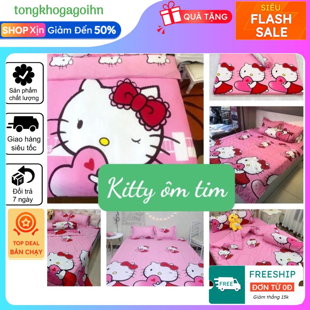 Ga gối poly cotton chun bọc đệm kèm 2 vỏ gối kích thước 1m4,1m5,1m6