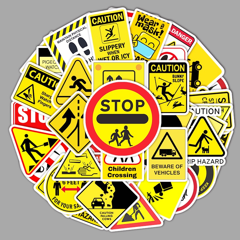 Set 50 sticker các loại biển báo chống thấm nước