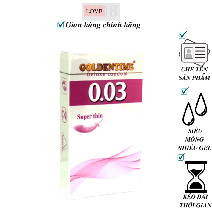 Bao Cao Su siêu mỏng 003 Goldentime Superthin hộp 12 Chiếc
