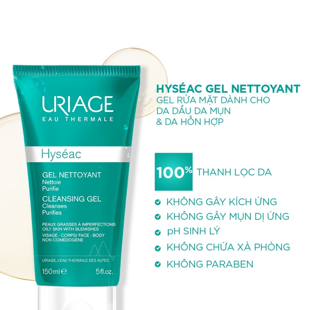 Gel rửa mặt cho da dầu, mụn URIAGE HYSÉAC GEL NETTOYANT 150ml